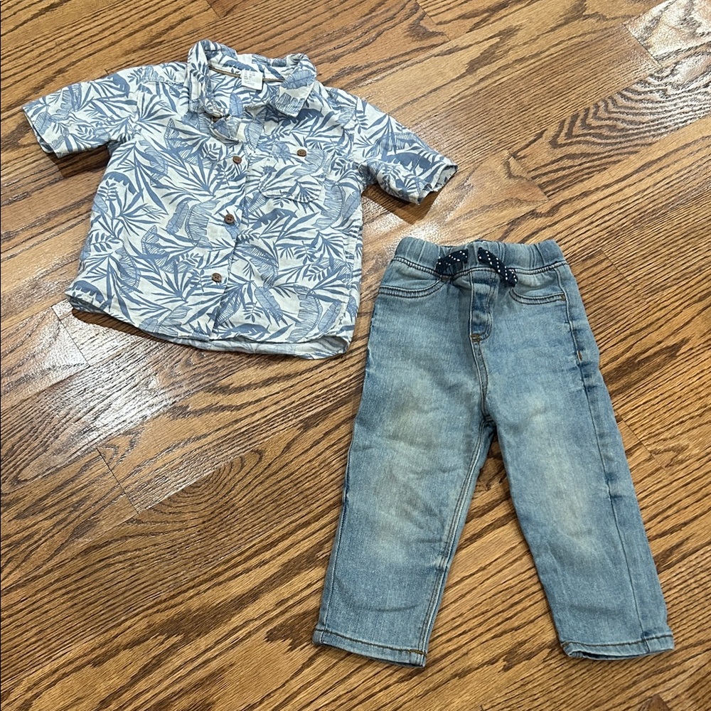 H&M Blue Tropical Print Kids Button Down Shirt